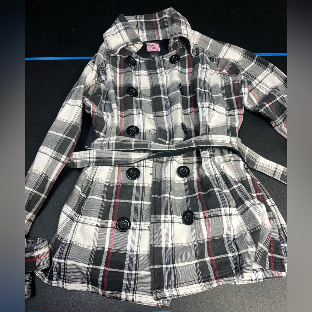LA Kitty Large Black White and Red Plaid Button Down Jacket